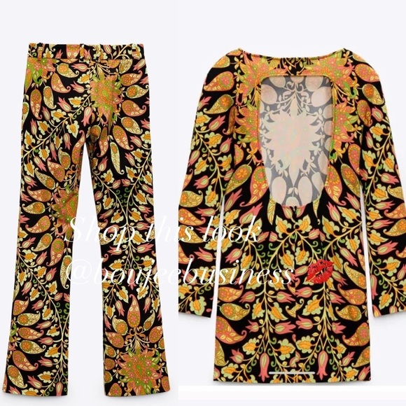 ZARA Printed Flared Pants + Mini Dress Coord Set - Picture 7 of 7